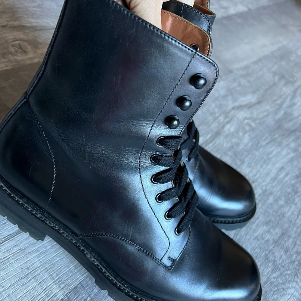 Steve Madden Combat Black Leather Boots Size 8